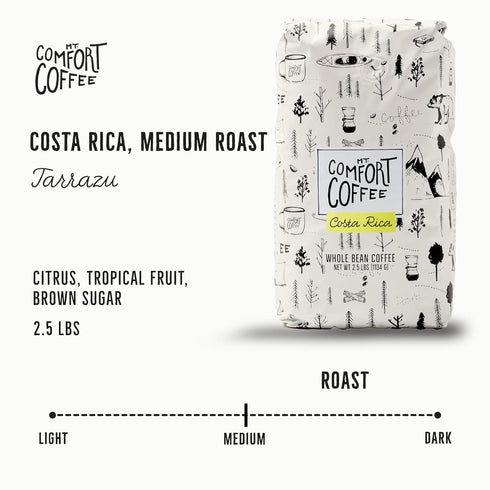 2.5lb Mt. Comfort Coffee Costa Rica Medium Roast, - Sourced From Local, Costa Rican Coffee Farms - Roasted Whole Bean