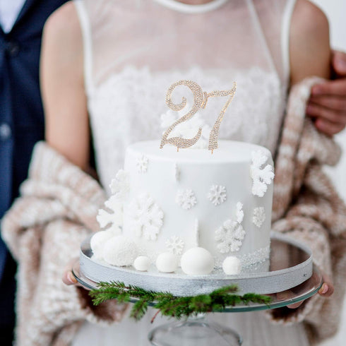 27 Years Birthday Cake Topper - Crystal Rhinestone 27th Wedding Anniversary or 27 Years Old Party Decoration