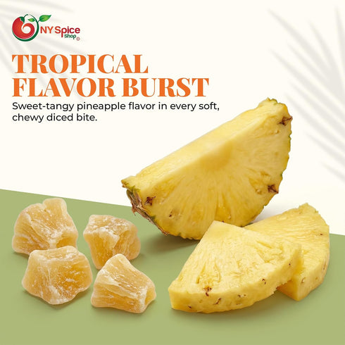 5 NY Spice Shop Dried Pineapple Diced - Pound Tropical Pineapples Dried Fruit Snacking - Sweet Dehydrated Dried Fruit