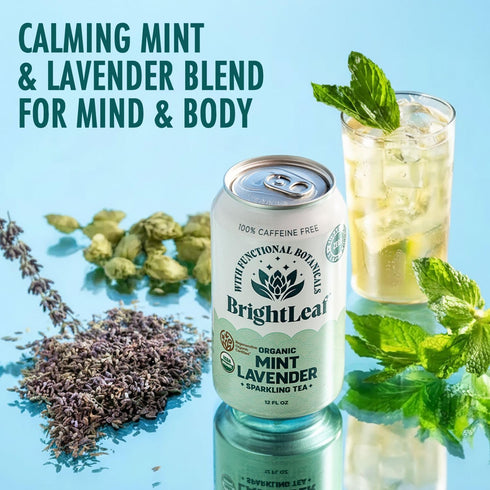 12oz BrightLeaf Mint Lavender Sparkling Tea for Relaxation and Digestion Caffeine-Free, Zero Sugar, Calories