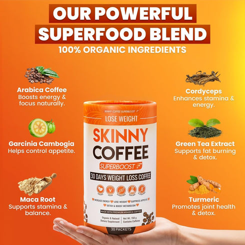 (30 Skinny Coffee Super Boost Weight Loss Coffee, Belly Fat Burner for Women & Men, Sugar-Free Keto Vegan, Reduces