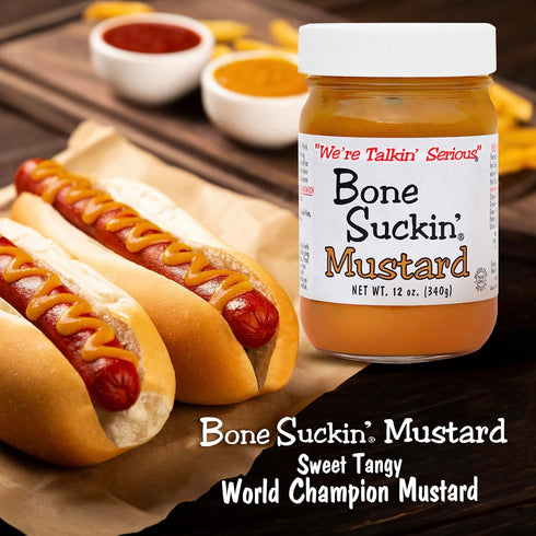 2 Pack (12 Bone Suckin' Mustard World Champion Flavor, Made in the USA, Non-GMO, Gluten-Free, Kosher and has No High