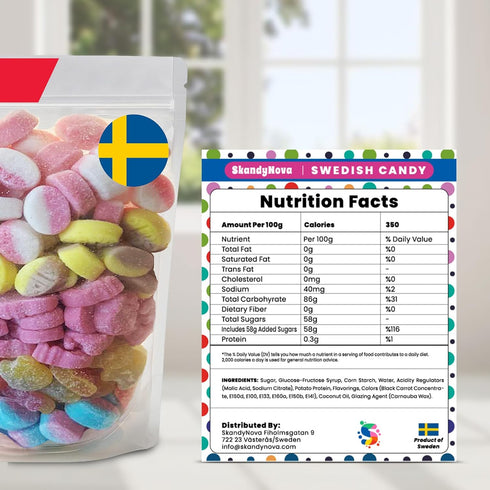 1 lb Gummies Bubs Swedish Candy Mix Mini Vegan & Gelatin Free Sweet & Sour | Assorted Skulls & Ovals | Banana/Toffee