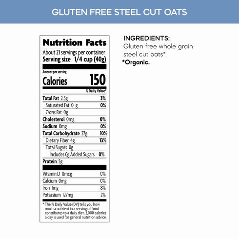5g 30 Oz, (Pack 6) Nature's Path Organic Gluten Free Steel Cut Whole Grain Oats, Non-GMO, Plant Based Protein, Oatmeal