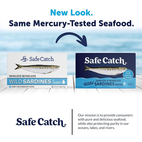 Pack 12, 4.4oz Safe Catch Wild Sardines in Water Skinless Boneless Wild-Caught Sardine Fillets Lowest Mercury Limit