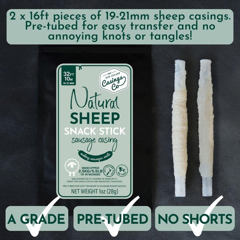19mm 32ft, 5.5lb Snack Stick Casings - Breakfast Sausage Casings - Natural LAMB/SHEEP casings for sausage making.