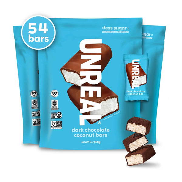 UNREAL Dark Chocolate Coconut Bars (3 Value Size Bags) | Vegan, 3g