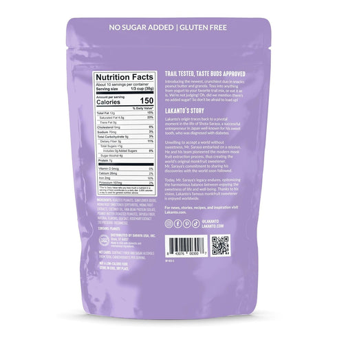 2g 11 oz Lakanto Peanut Butter Crunch Granola - Quick Breakfast Cereal, Monk Fruit Sweetner and Erythritol, No Sugar