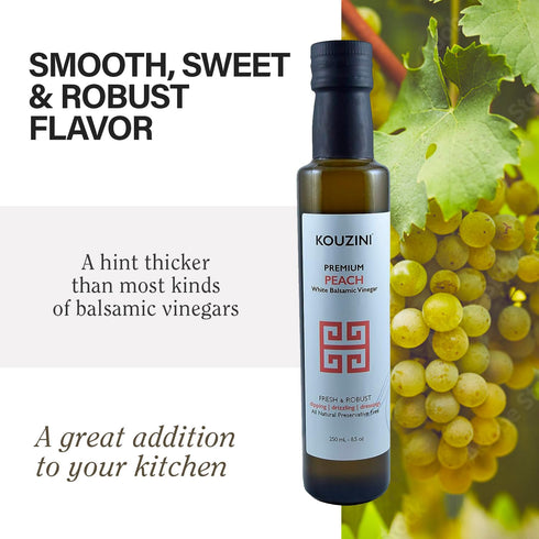 250ml Kouzini Ultra-Premium Peach White Balsamic Vinegar, Aged, No Added Sugars or Preservatives, Ideal for Salads