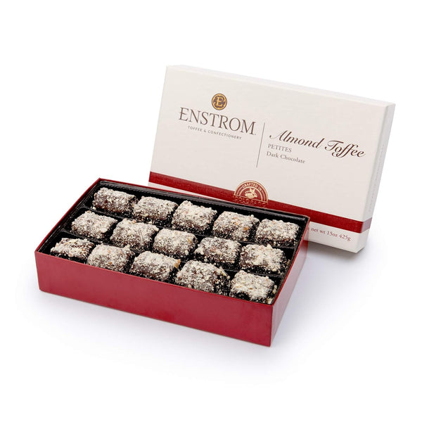 Enstrom Dark Chocolate Almond Toffee Petites 15oz box | Bite-size | Gluten