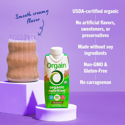 16g 20 11 Oz (12 Pack) Orgain Organic Nutritional Protein Shake, Iced Caf Mocha - Grass Fed Whey Protein, Meal