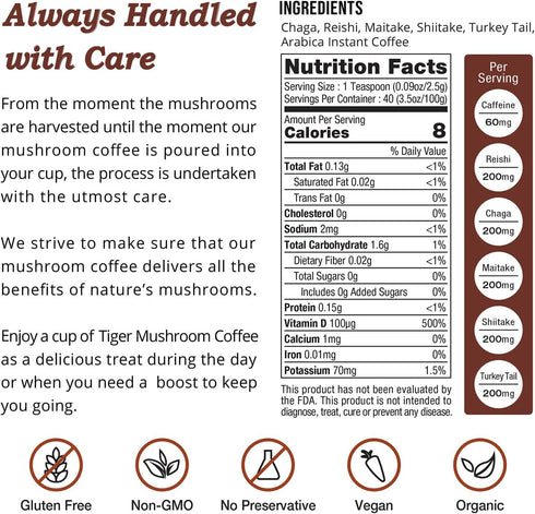 LOKO nature 5 30 100% Immune Tiger Organic Mushroom Instant Coffee Servings with Arabica | System Booster, Reishi
