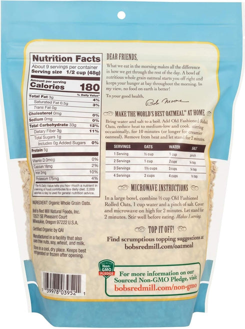 16 Bob's Red Mill Organic Oats Rolled Regular, Ounce