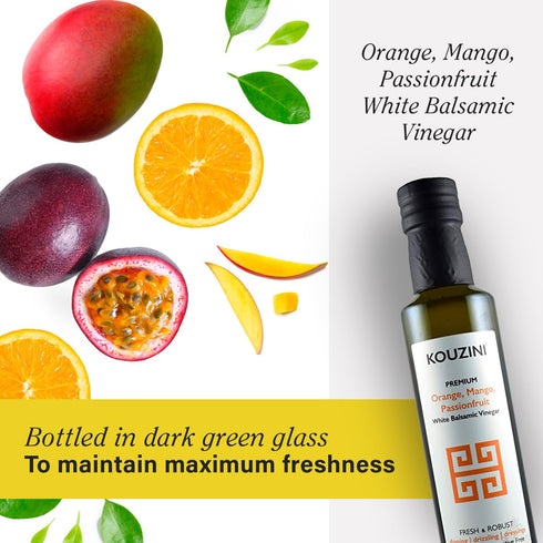 250ml Kouzini Ultra Premium Orange, Mango, Passionfruit White Balsamic Vinegar, Aged Balsamic Vinegars from Modena