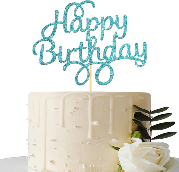 Blue Glitter Happy Birthday Cake Topper, Birthday Party Decorations
