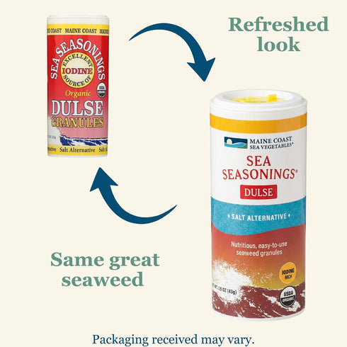 1.5 oz (Pack 2) Maine Coast Sea Vegetables Organic Dulse Granules Shaker | Seaweed Seasoning | Rich in Iodine & Protein