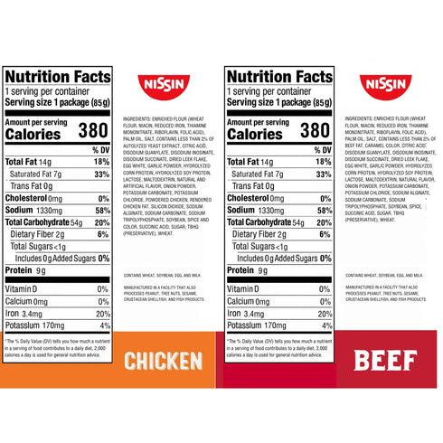 Pack, 3 (Pack 48) Nissin Top Ramen Noodles, Chicken and Beef Soup, Variety Ounce