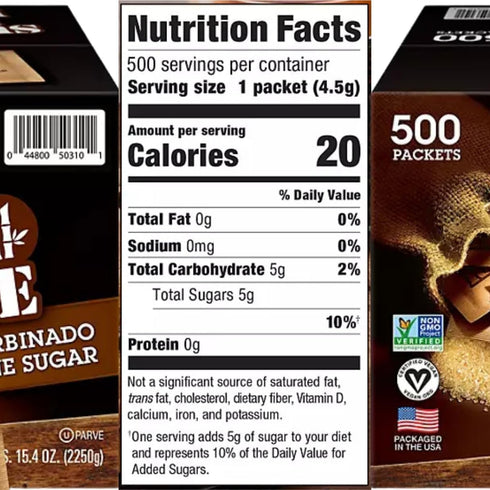 Generic Packets, 500 Count Pack Organic Sugar in The Raw, Raw Sugar Natural Sweetener, Bulk