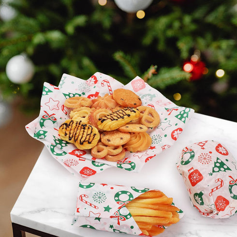GeeRic 100 12 12 Inch,X'Mas Christmas Waxed Deli Paper Sheets for Cookies, Pcs Food Basket Liners for Sandwiches Fries