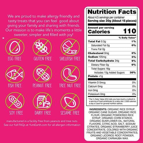 Packs 5 (Pack 6) YumEarth Organic Gluten Free Strawberry Licorice Snack - Allergy Friendly, Gluten Free, Non-GMO
