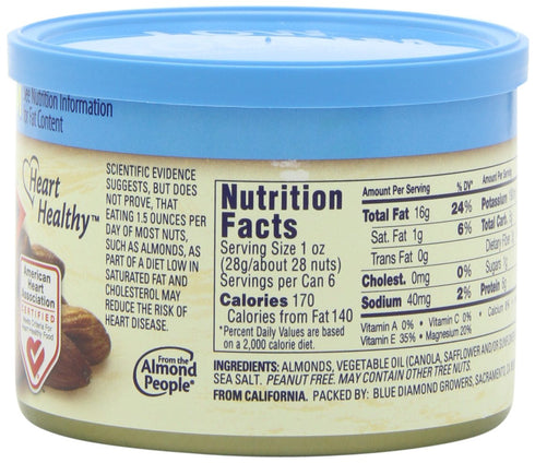 6 Oz (Pack 6) Blue Diamond Almonds Low Sodium Lightly Salted Snack Nuts, Resealable Cans