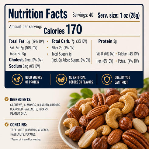 Generic 40 Oz Mixed Nuts Cashew Almond Hazelnut Pecan Whole Roasted with Sea Salted Snack Blend Resealable Jar