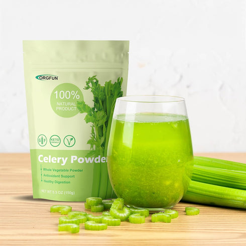 100% 5.3 Oz ORGFUN Celery Powder Nature Fresh Celery Juice Powder, Locally Sourced No Additives Gluten Free Prefer