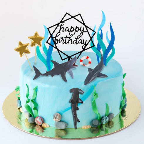 9 Pack Shark Cake Topper Figurines, Shark Decoration for Kids Baby Shower Ocean Theme Birthday Party