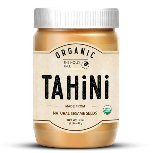 THE HOLLY TREE Organic Tahini Paste 16 oz (1lb) - Unhulled White Sesame Tahini Dressing
