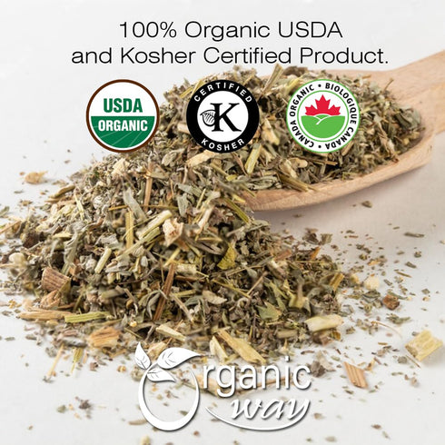 Organic Way Wormwood Herb Cut & Sifted (Artemisia absinthium) - Herbal Tea, European Wild-Harvest, Kosher, USDA
