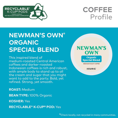 96 Count Newman's Own Organics Special Blend Keurig Single-Serve K-Cup Pods, Medium Roast Coffee
