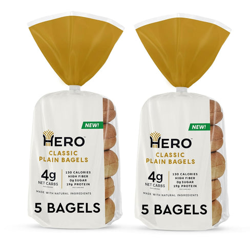 Hero Classic Plain Bagel - 4g Net Carbs, 19g Protein, High Fiber,