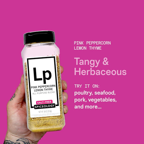 18 oz Spiceology - Pink Peppercorn Lemon Thyme All-Purpose Seasoning Blend (Salt-Free) - Lemon Pepper Spice Rub - Use