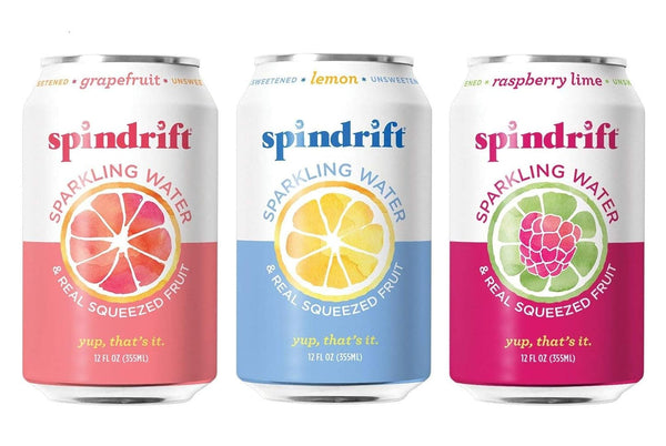 Spin drift Real Fruit Sparkling Seltzer Water, Lemon/Grapefruit/Cucumber/Raspberry Lime (Pack of 24)