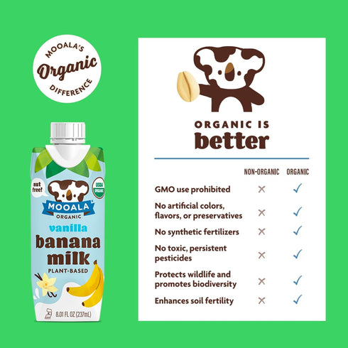 12 Pack Mooala - Organic Vanilla Bananamilk, Lunchbox Friendly, Shelf-Stable, Non-Dairy, Nut-Free, Plant-Based
