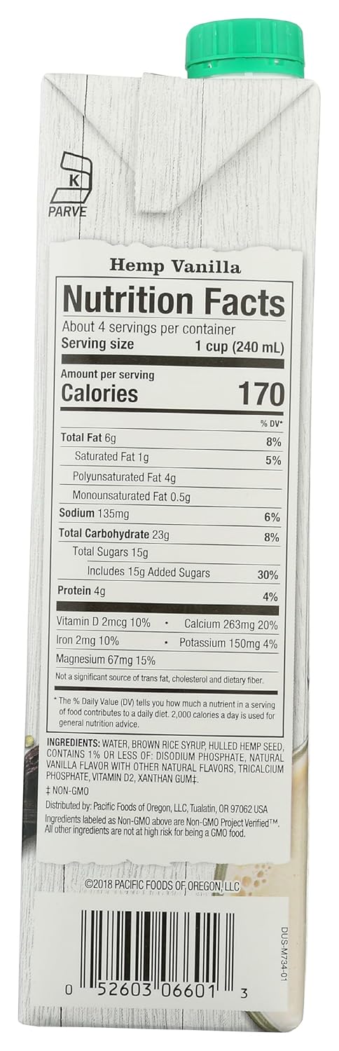 32oz Pacific Foods Hemp Milk, Vanilla