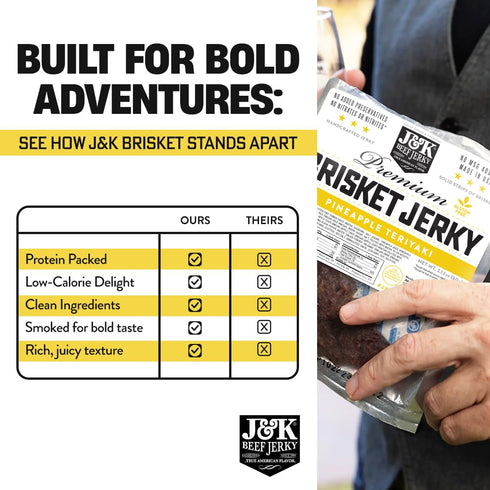 7oz J&K Jerky Beef Brisket Jerky - Pineapple Teriyaki - Hand Crafted Small Batch American Made Slab Jerky's - Bold
