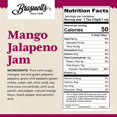 1946 (10.5oz) Braswells Mango Jalapeo Pepper Jam Small-Batch, Renowned Specialty, Made in USA, Since