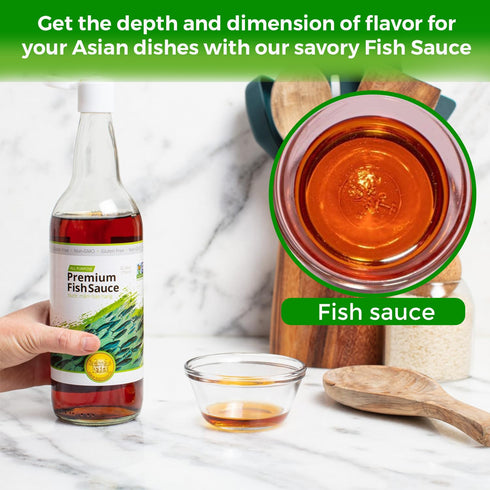 Four Elephants Premium Glass Bottle with "Extra Virgin" Fish Sauce 25 Ounce Certified Non-GMO and Gluten Free (1 Pack)