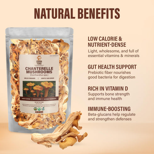 Crown Fungi 1.5oz pack Chanterelle Mushrooms, of Dried Chanterelle Mushrooms, Perfect Dried Mushrooms for Culinary