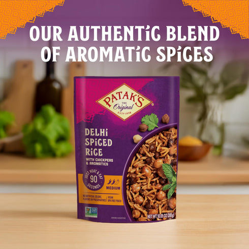90 10.05 oz, 3-Pack Patak's Delhi Spiced Rice, Fragrant Basmati with Chickpeas, Onion & Tomato, Kosher, Vegan