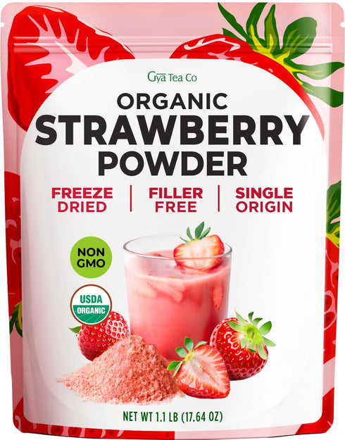 Set- 2x1.1 Lb Gya Tea Co Fortified Nutritional Yeast Flakes & Organic Strawberry Powder Vegan, Non-GMO, Gluten-Free, No