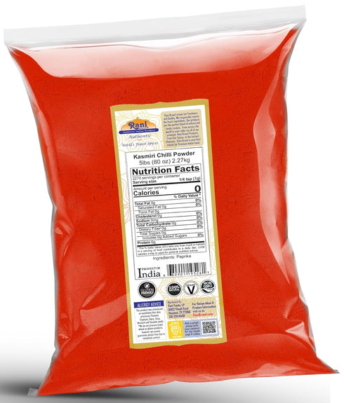 80oz (5lbs) 2.27kg Rani Kashmiri Chilli Powder (Deggi Mirch, Low Heat) Ground Indian Spice Bulk ~ All Natural |