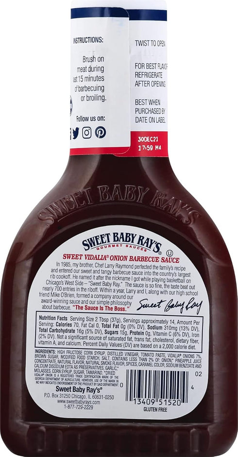 Sweet Baby Rays Sauce,18 OZ (Pack 4) Vidalia Barbecue