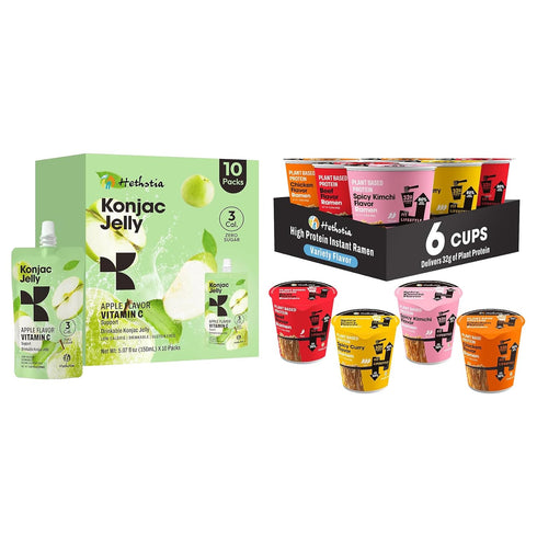 Hethstia High Protein Ramen Variety Flawer 6-Pack and Konjac Jelly Apple Flavor