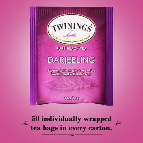 50 Count (Pack 3) Twinings Darjeeling Tea - A Delicate, Dry Black Tea, Sophisticated Coffee Alternative with Less