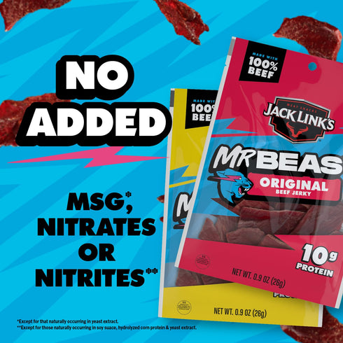 Pack (6 Pack) 0.9 oz 10g 100% 6 Count Jack Link's x MrBeast Beef Jerky, Original & Teriyaki Beef Jerky Variety - Bags