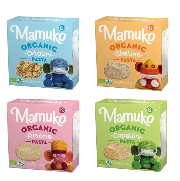 MAMUKO Organic The Beginning Pasta 4-Pack Variety Mix (Ditalini, Stelline, Risone, Capellini) Quick-Cook