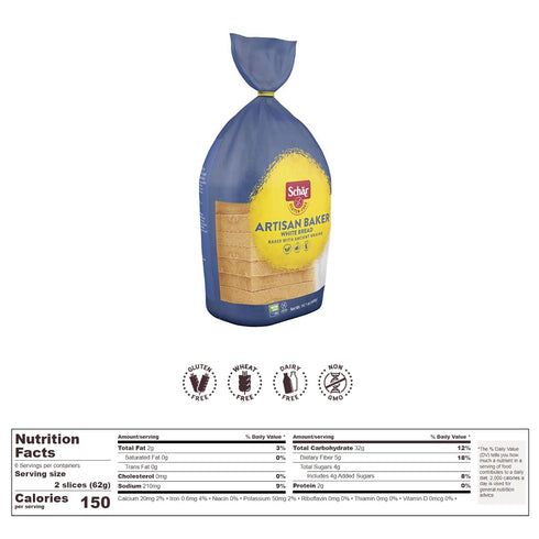 (14.01 oz) 2 Pack Schar - Artisan Baker White Bread - Certified Gluten Free - No GMO's, Dairy or Wheat