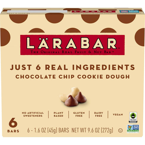 6 9.6 oz Larabar Chocolate Chip Cookie Dough Fruit and Nut Bars, Gluten Free and Vegan, Ct